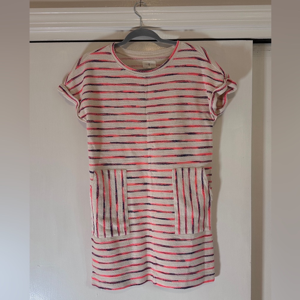 Lou & Grey Striped Terry Pocket Dress Size XS, Shocking Coral Color